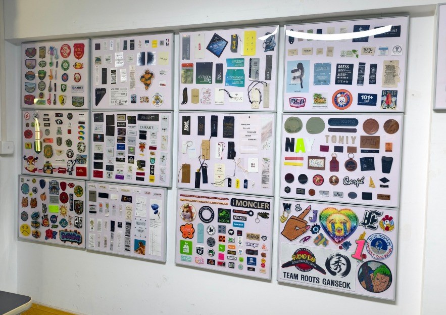 Samples gallery wall for patches labels and accessories