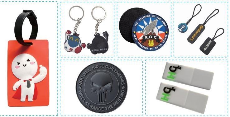 Custom promotional keychains in embroidered PVC and fabric styles